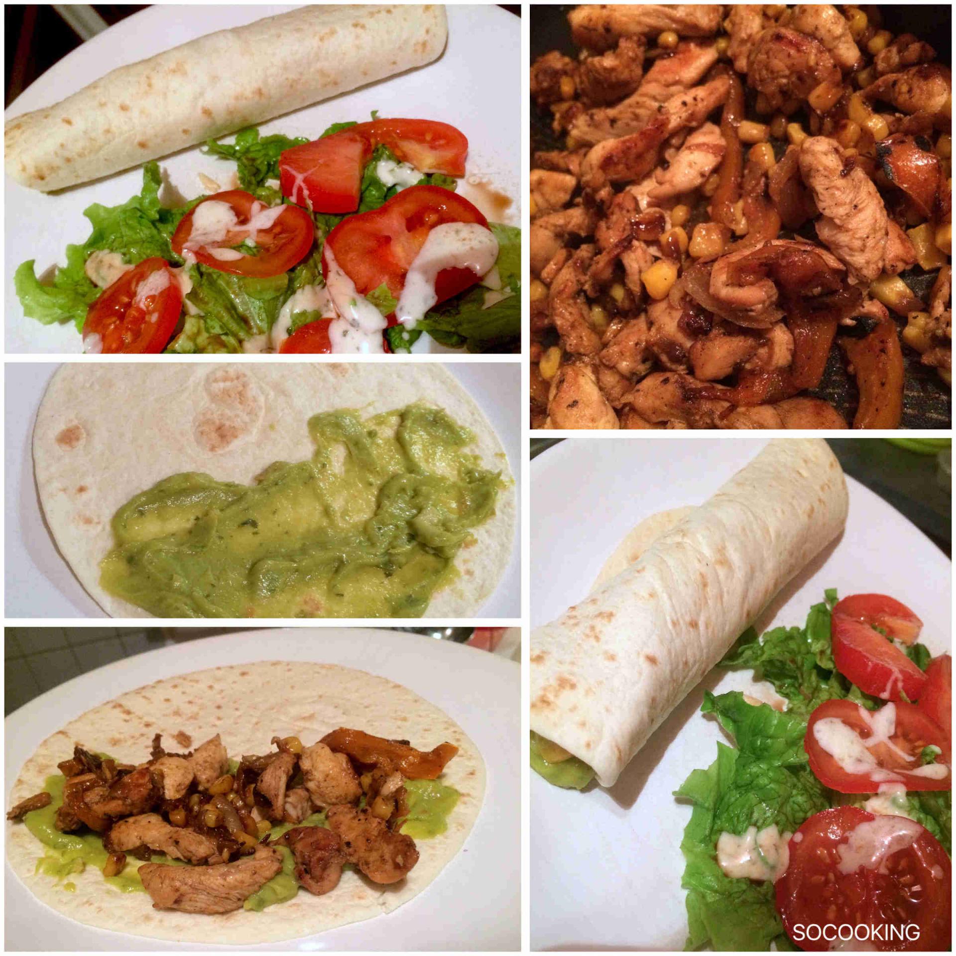 Fajitas poulet maïs et poivrons